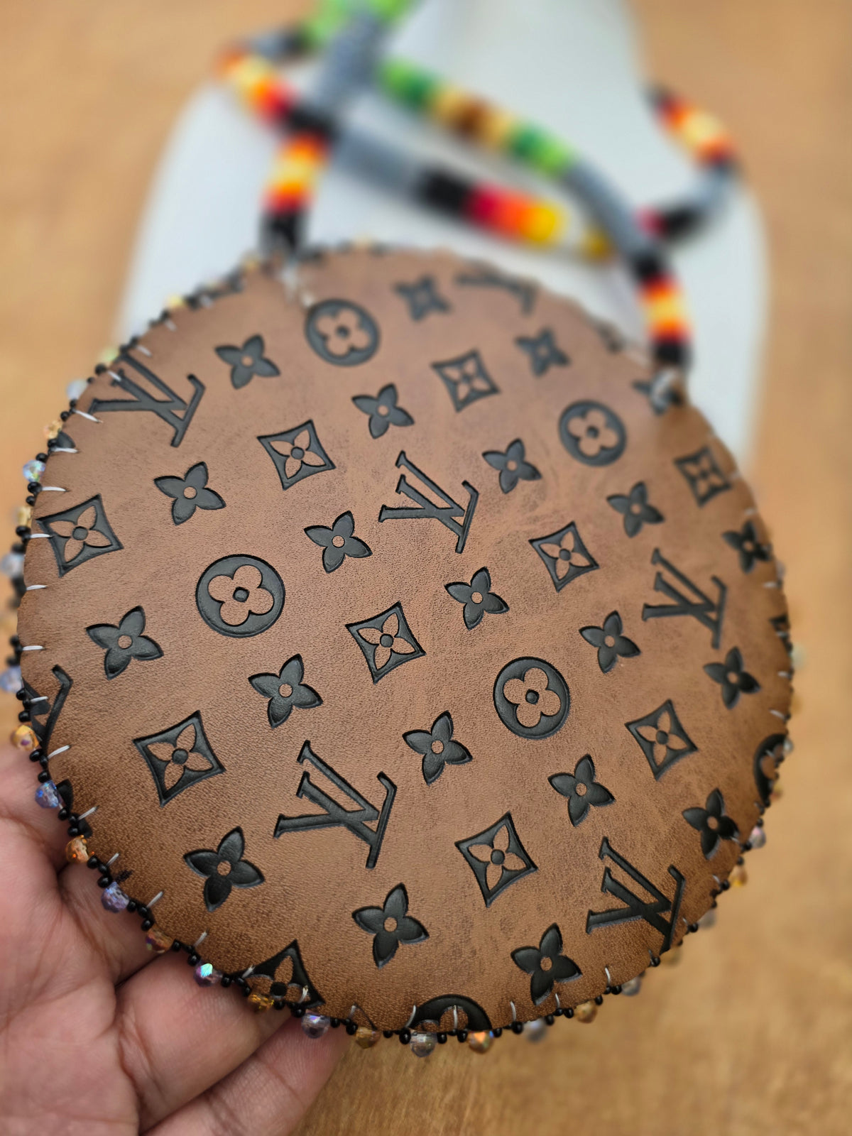 Momma and baby bear beaded medallion necklace