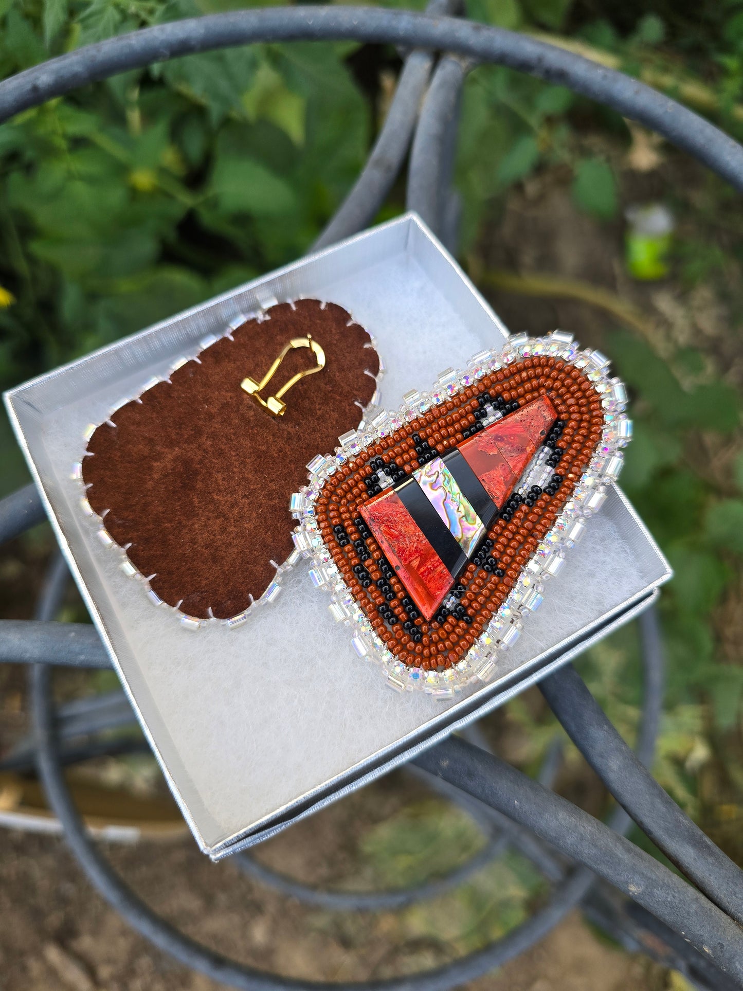 Inlay centered beaded earrings on leverback posts