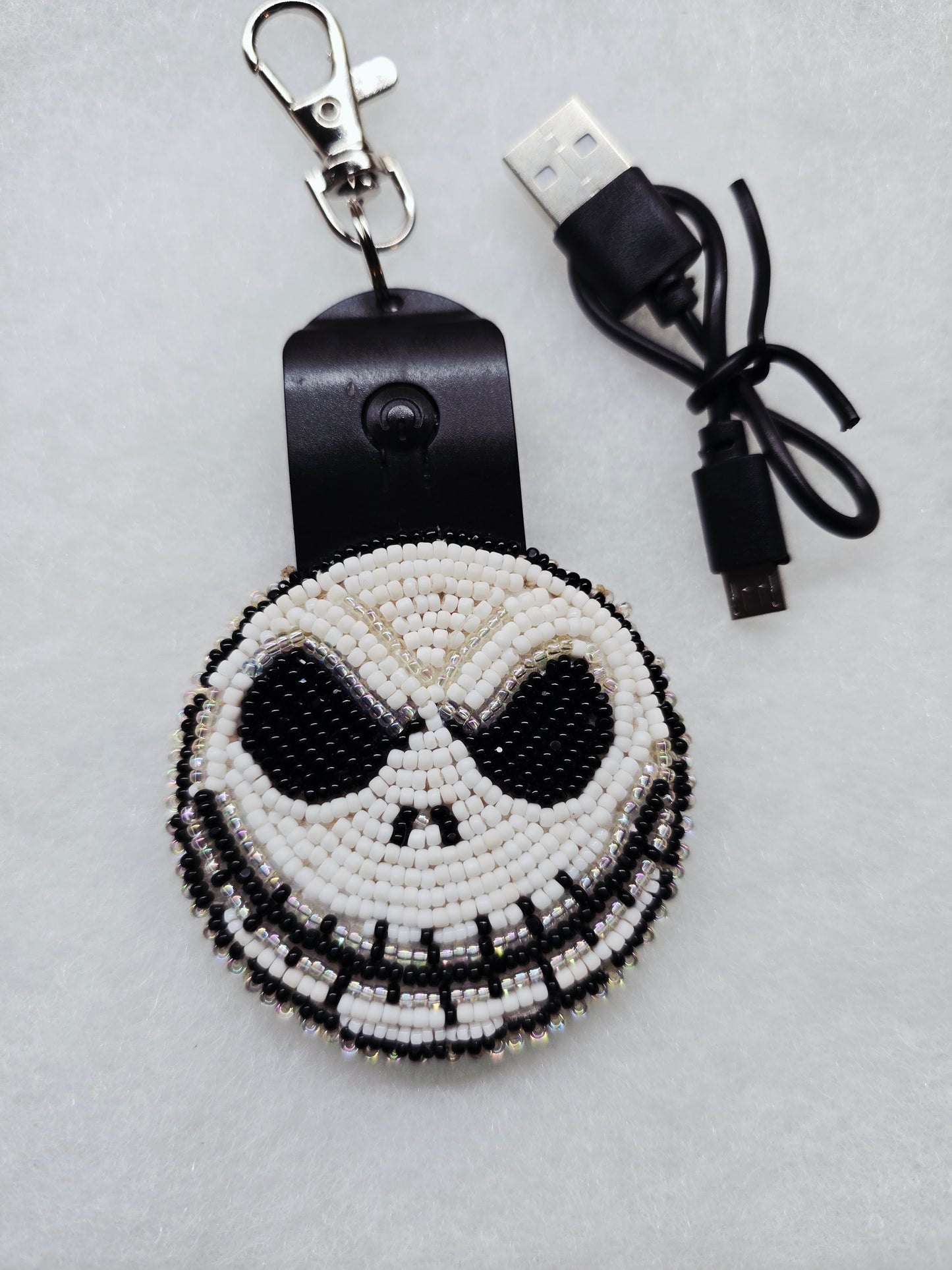 Double sideded beaded rechargeable LED light up keychain NBC w/usb charger