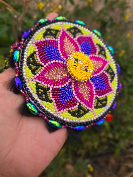 Floral beaded medallion with spinner bees