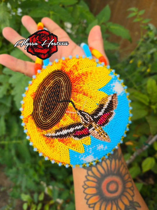 Beaded Hummingbird moth/sunflower medallion