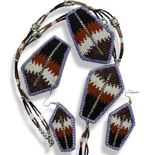 Beaded brown feather set.