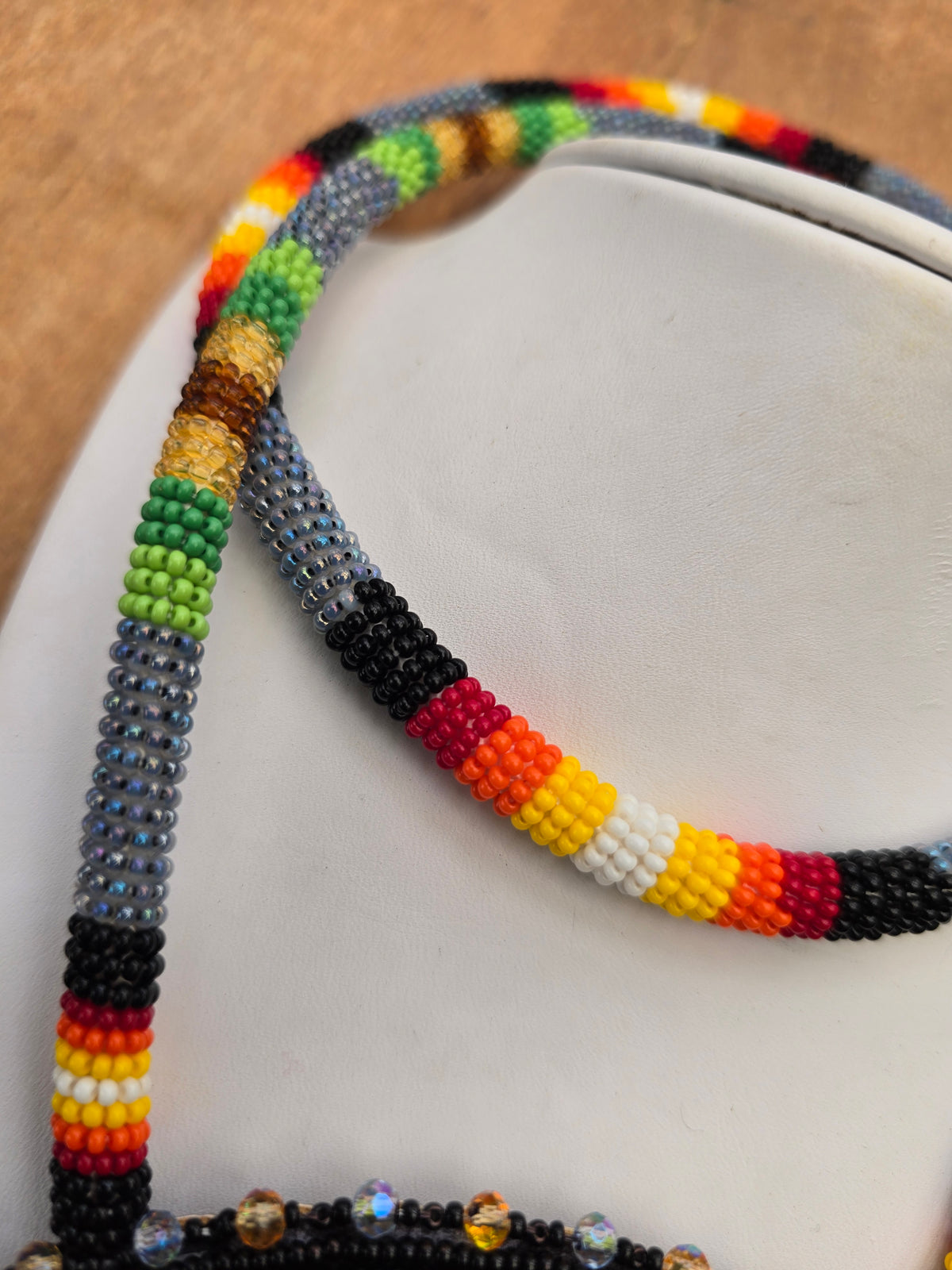 Momma and baby bear beaded medallion necklace