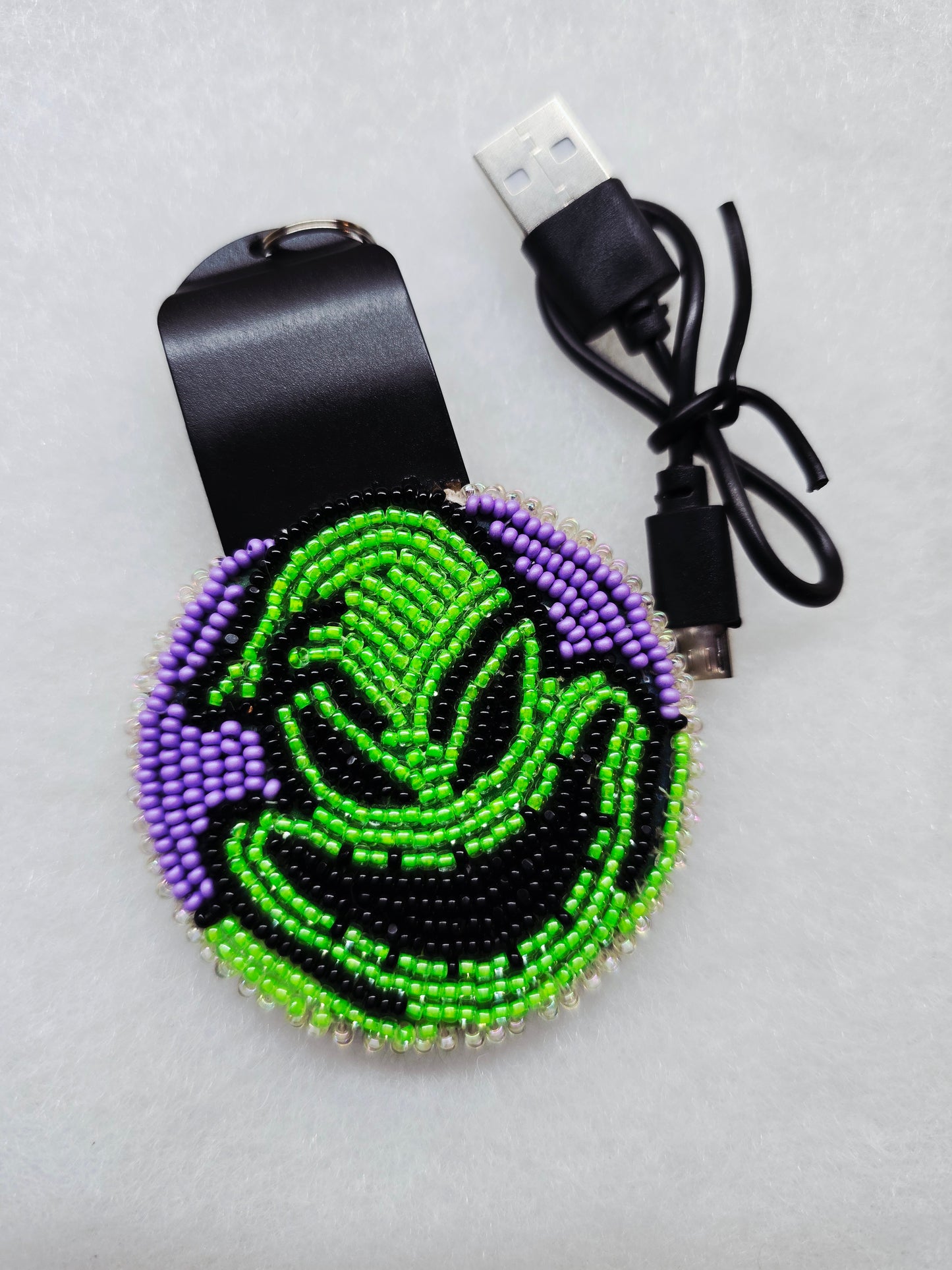 Double sideded beaded rechargeable LED light up keychain NBC w/usb charger